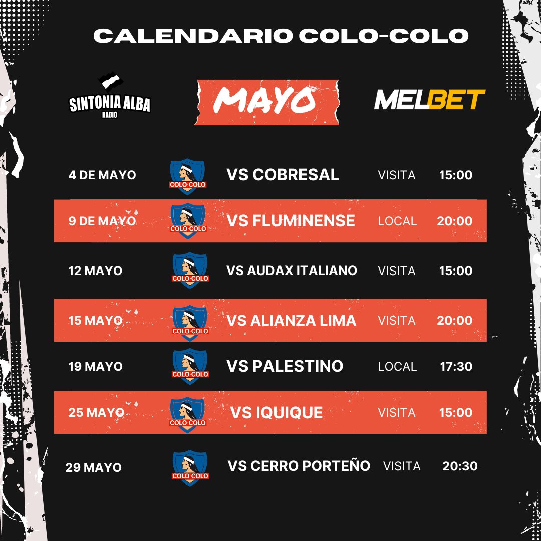 ¡Un mes cargado de partidos para Colo-Colo! 
#vamoscolocolo #colocolo #copalibertadores2024 
🤟✍️