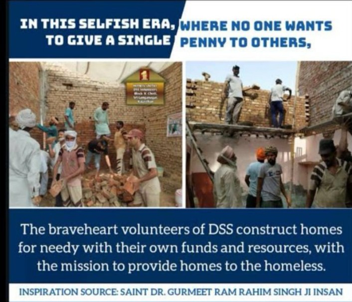 It is everyone's dream to have their own house, but some people are unable to build their own house due to  financial weakness. Ram Rahim Ji started the Aashiyana campaign under which #HopeForHomeless the followers of DSS are building houses for them and fulfilling their dreams.