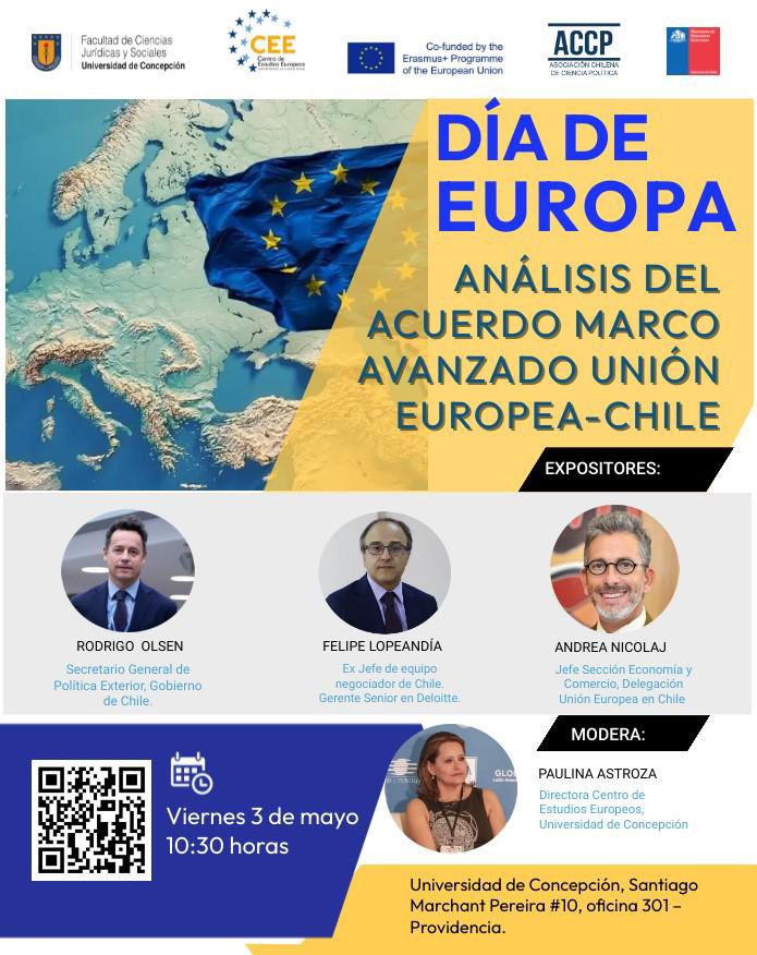 📣¡Quedan dos días!

➡️De manera adelantada recordaremos la Declaración Schuman del 9 de mayo de 1950 y el inicio del proceso de integración europea

📍Oficina <a href="/udeconcepcion/">Universidad de Concepción</a> en SANTIAGO
👥Nos acompañarán <a href="/RO_OLSEN/">Rod Olsen</a> <a href="/flopeandia/">Felipe Lopeandía</a> y Andrea Nicolaj. Modera la Dra. <a href="/PaulinaAstrozaS/">Paulina Astroza S.</a>.