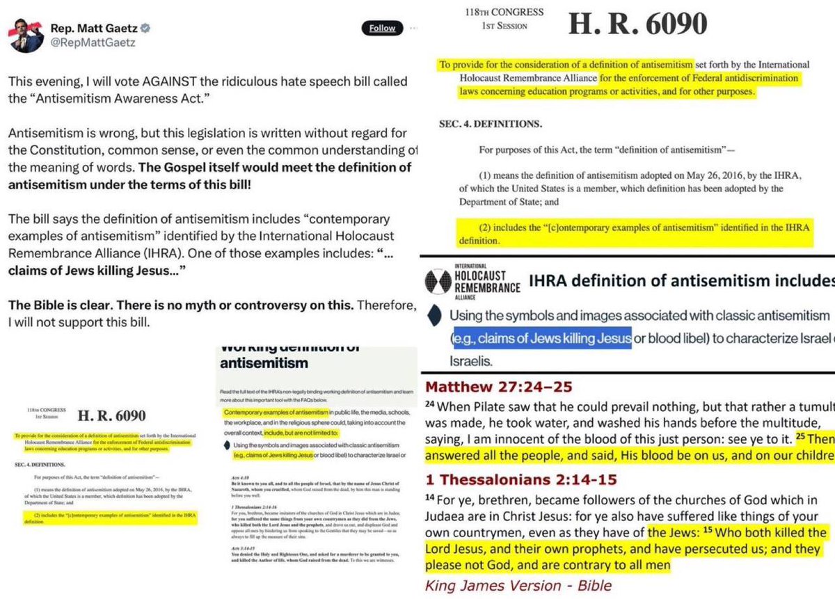 Ummm… wtf just happened?

They Literally just passed a law that makes Parts of the Bible Illegal

For example, Bible passages state Jews Killed Jesus… 

Wtf is Mike Johnson Doing?

We all know…. 

When AIPAC calls, the Dual Citizenship Israeli/US Puppets respond…

Fucking…