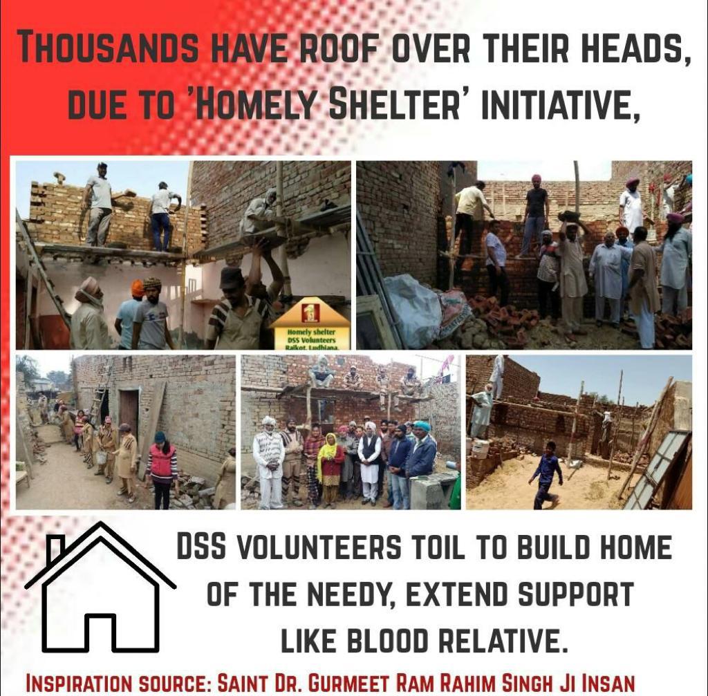 It is very difficult to live without home. Many people are not affordable to make it. With the inspiration of Saint Ram Rahim ji, Dera Sacha Sauda volunteers provide free homes to poor needy people. #HopeForHomeless Aashiyana @DSSNewsUpdates