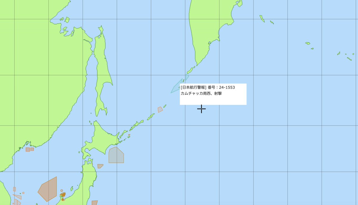 千島列島北部にあんまり見たことない形の航行警報エリアができている