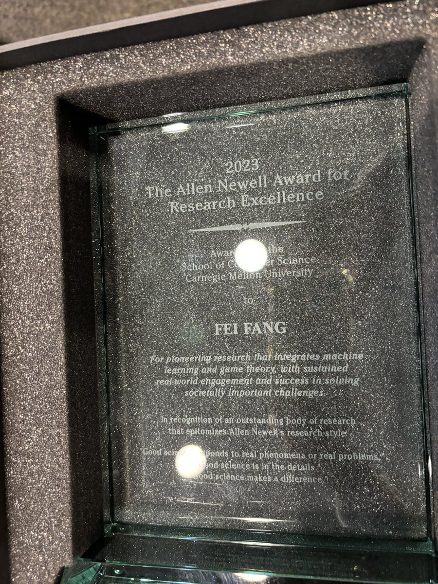 It is my great honor to be the recipient of 2024 Newell Award for Research Excellence together with my former PhD student @ryanzshi Allen Newell is not only one of the founders of AI, but also my PhD advisor @MilindTambe_AI ‘s PhD advisor. This makes the award even more special!