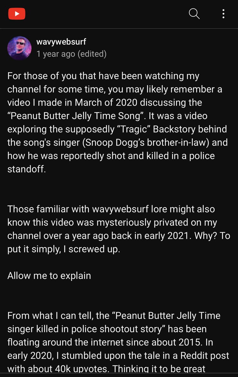 Lmao they community noted this dude about the peanut butter jelly time song and used a post on my youtube channel as the citation IM DEAD