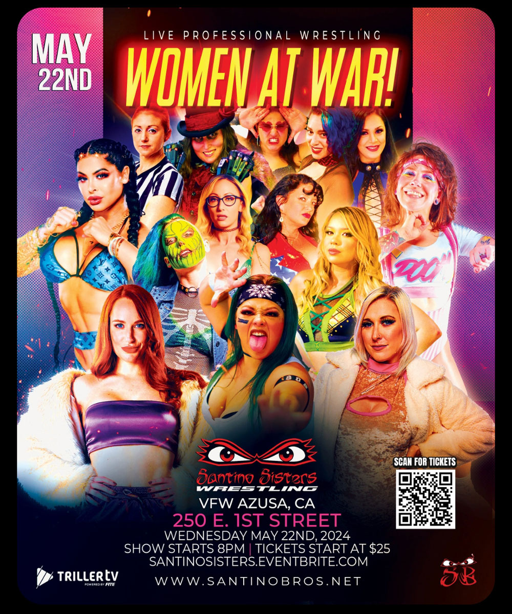 Holy Shit! I never thought it would happen, BUT I am back in the @SantinoBros ring & in my own hometown!! Lets do this! ❤️‍🔥 WOMEN AT WAR! 🗓️ WEDNESDAY May 22nd at 8pm 😍 VFW, Azusa, CA. 91702 🎟️ SantinoSisters.eventbrite.com 📺 Streaming on #TrillerTV trillertv.com/vl/p/santino-b…