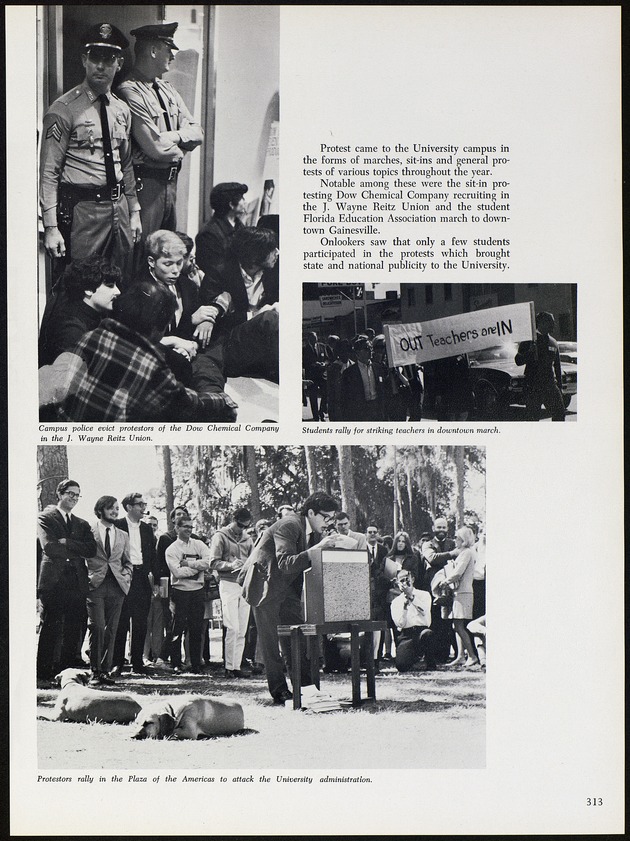 1968 - When protests were so common on campus that they got their own page in the UF yearbook.