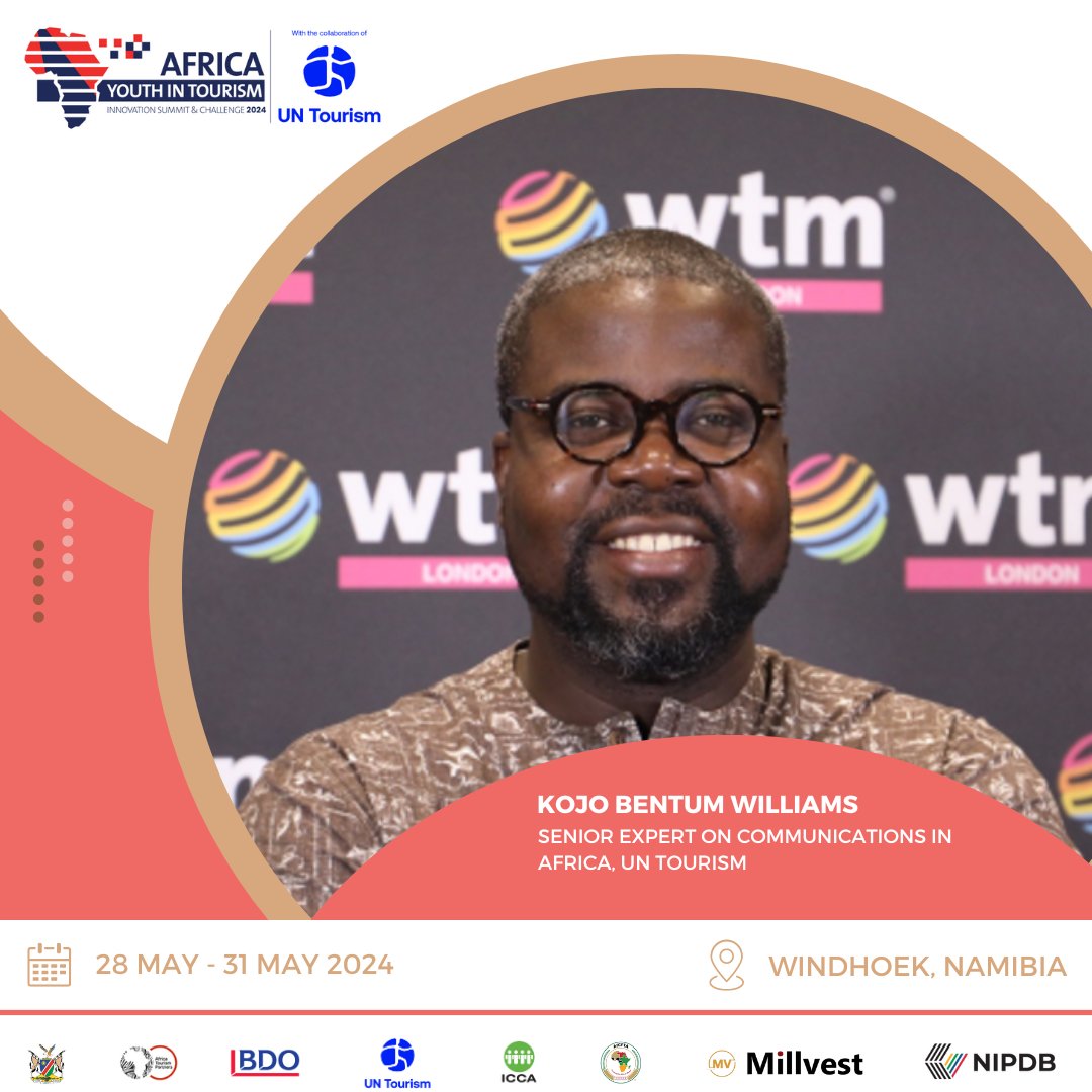 Kojo Bentum Williams UN Tourism Senior Expert For Communications In Africa will be part of our guest speaker panel.
Register now:bit.ly/AYTIS2024

#AYTIS2024 #AYITISC24 #AfricanTourism #TourismInnovators #TravelTech