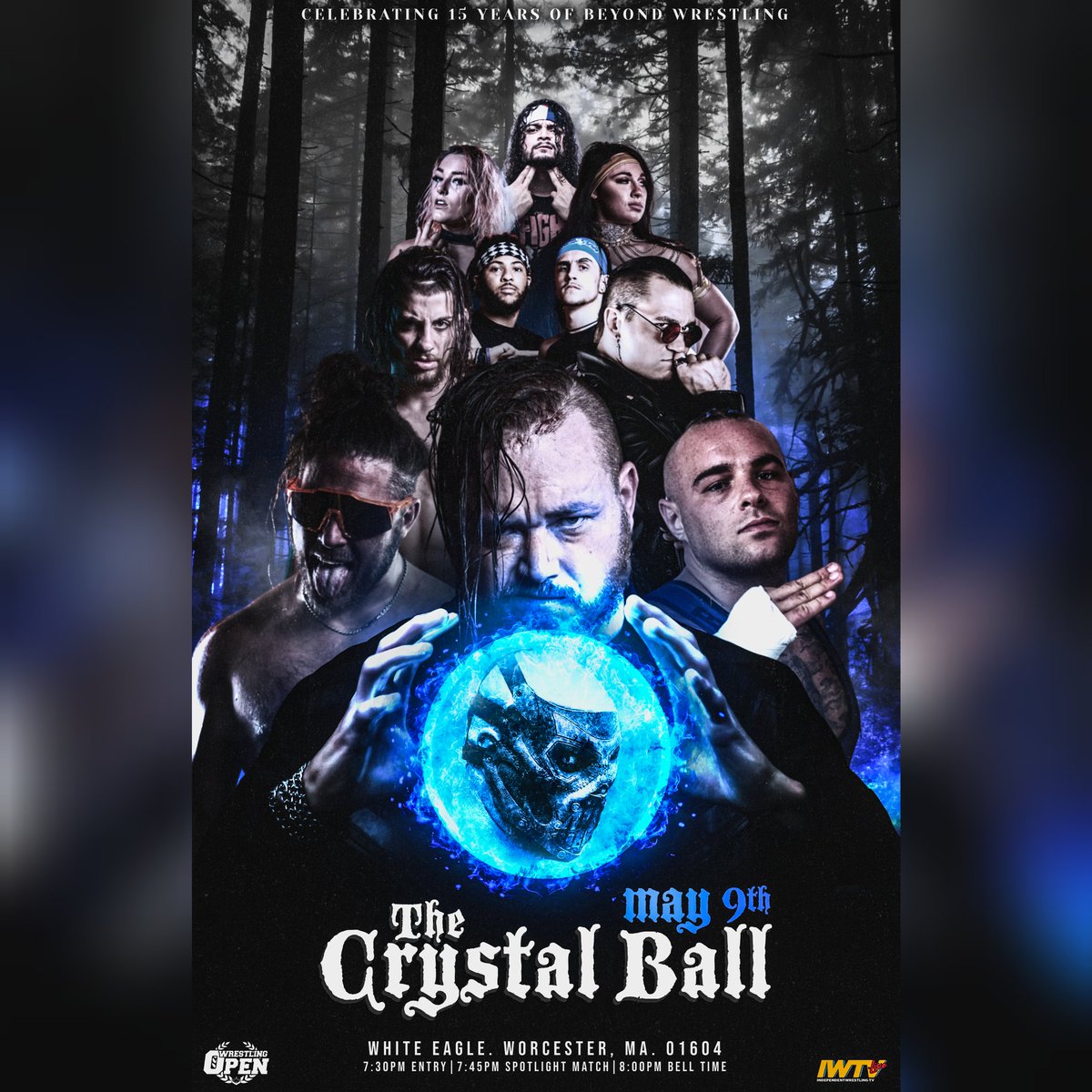 🔮 Celebrating 15 years of Beyond Wrestling 🔮 @WrestlingOpen #TheCrystalBall next Thursday, 5/9 at White Eagle in Worcester! Don't get shut out - buy tickets now: beyondwrestlingonline.com/crystalball - @AtrocityKrule/@RickeyShanePage - @JANELABABY/@BigBaconBrad - @AllieKATCH/@meganbayne