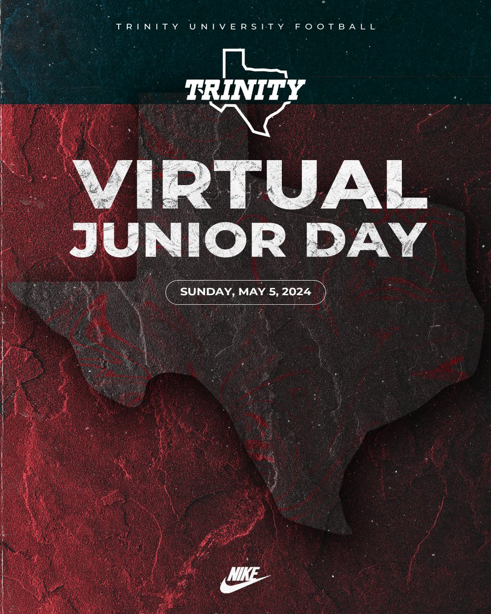 🐅Virtual Junior Day #2 🐅Date: Sunday May 5th at 7:30PM 🐅Open to rising seniors (Class of 2025) Come hear what makes @Trinity_U an ELITE academic and athletic opportunity. Sign up link below. trinity.zoom.us/webinar/regist…