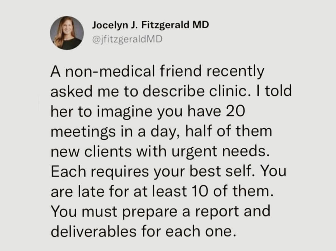 Wanna know why family medicine is hard? Dr. Jocelyn Fitzgerald sums it up perfectly. On #NationalPhysiciansDay, I’m acknowledging the great work of all my colleagues, but also advocating for system change. #NLHealth