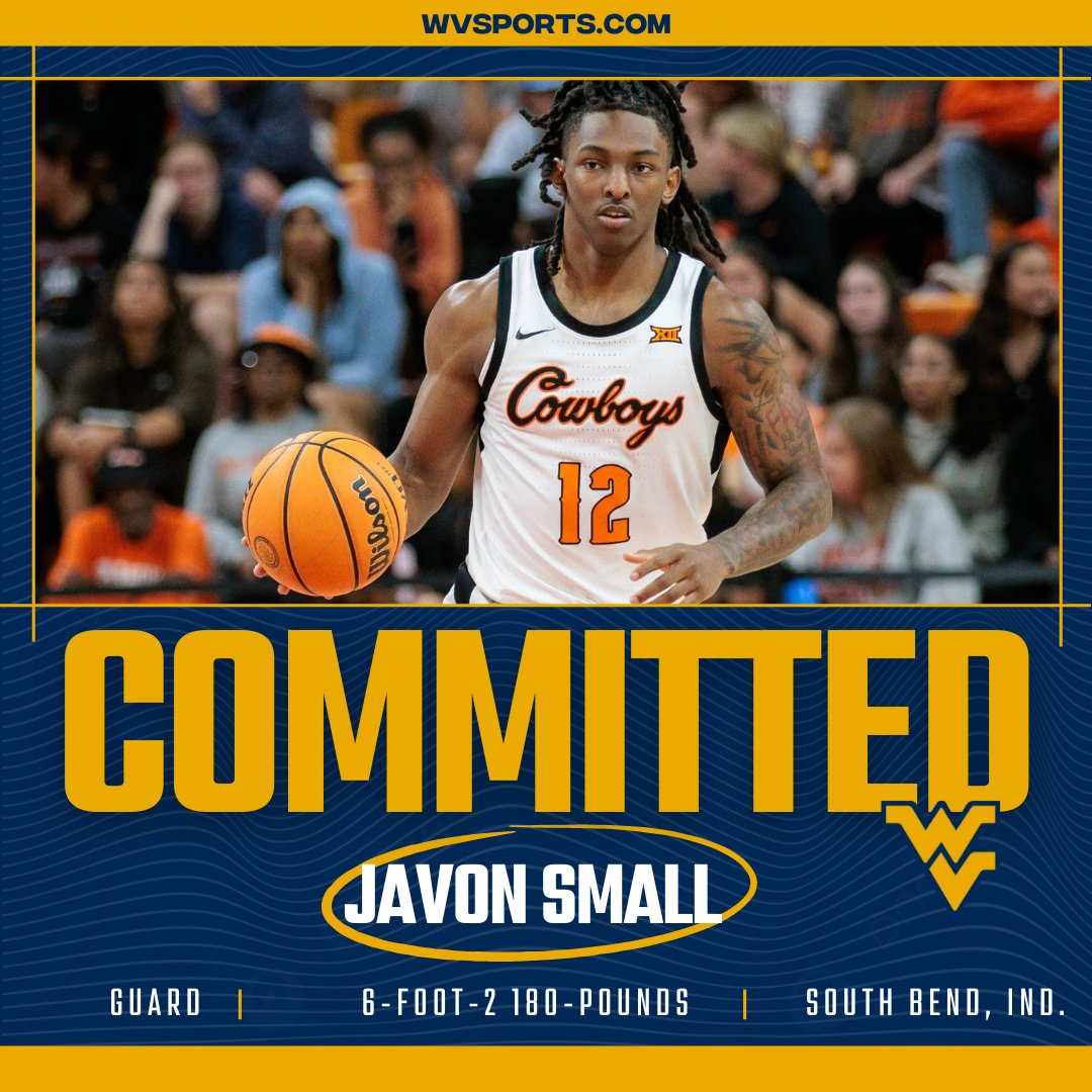 Link: gowvu.us/ayj Oklahoma State guard Javon Small has committed to #WVU per @JonRothstein. 15.1 points, 4.7 rebounds and 4.1 assists last season. #HailWV