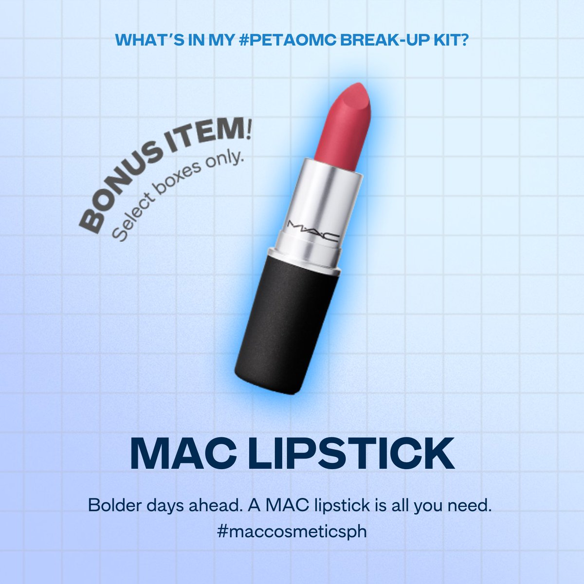 Bounce back from your heartbreak with the exclusive #PETAOneMoreChance Break-up Kit! 📦💙

BONUS ITEM! Select Boxes Only: @MACcosmetics Lipstick 💄
