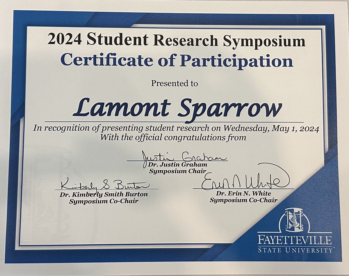 I had the opportunity to present my dissertation research at the 3rd Annual Student Symposium and moderate the student panel on the campus of Fayetteville State University. The theme was “Celebrating Excellence in Scholarship and Creative Activities.” 
#BroncoPride #EyesOnSparrow