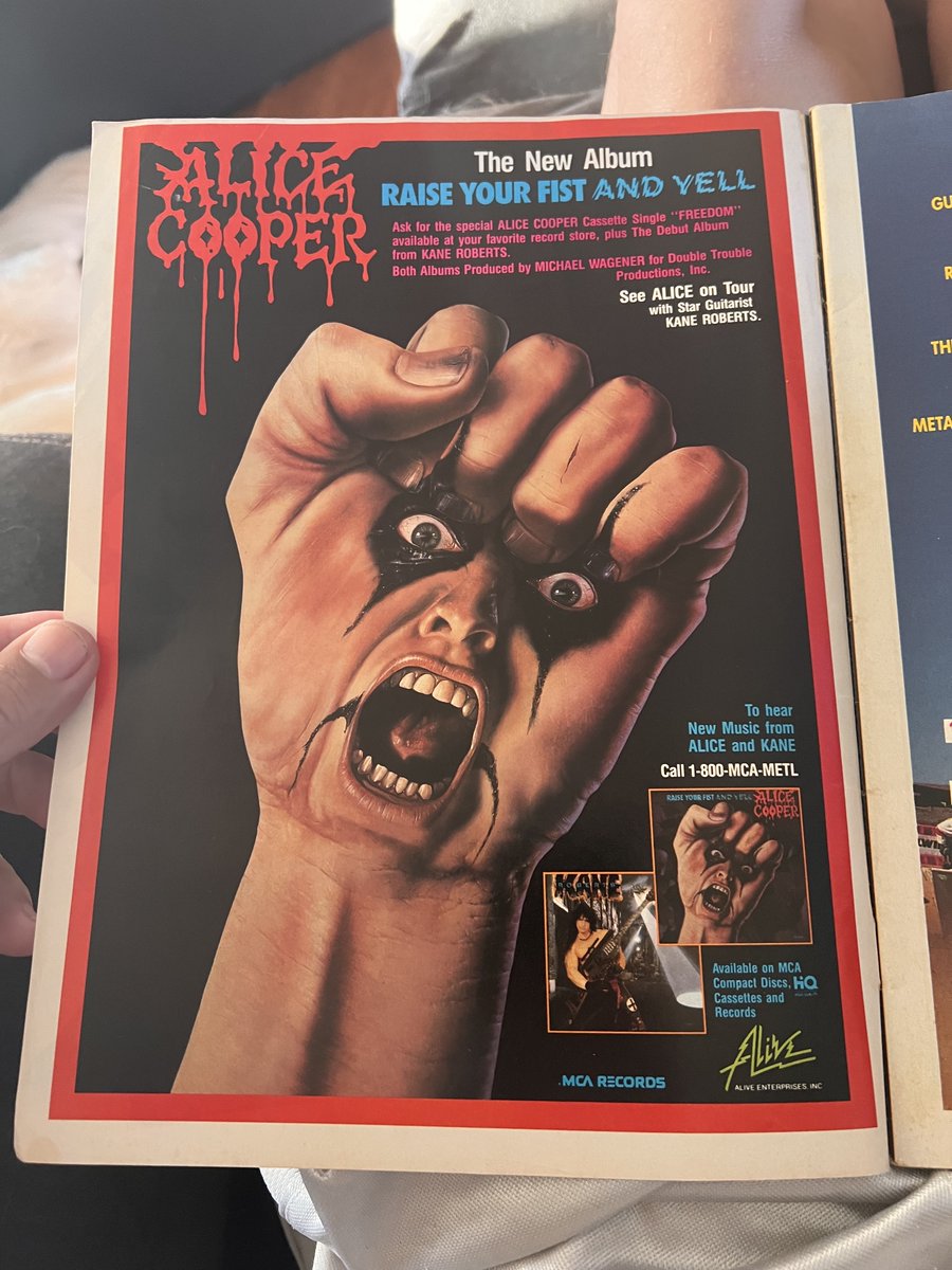1987 ad for the #AliceCooper album 'Raise Your Fist And Yell.' #KaneRoberts