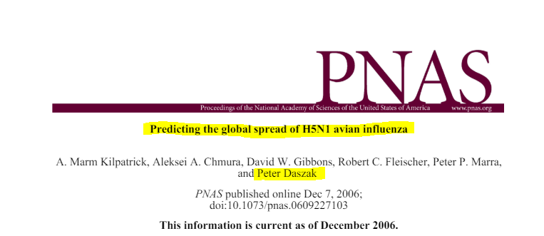 For those so inclined to read~ 

Predicting the global spread of H5N1 avian influenza (2006) Peter Daszak

*7 Pages

repository.si.edu/bitstream/hand…