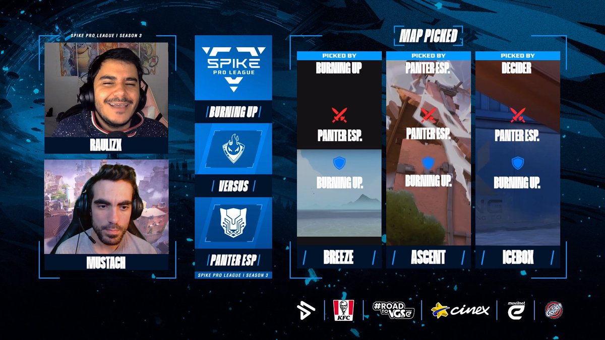 LGAPlay - Esports Venezuela 🇻🇪 (@lgaplay) on Twitter photo ¡SEMIFINAL DE LOWER BRACKET! 💪
¡Continuamos los PLAYOFFS avanzando a la SEMIFINAL que enfrenta a <a href="/PantereSports/">Panter eSports</a> contra <a href="/BurningUpTeam/">BurningUp eSports</a> tras su reciente victoria y así queda la SELECCIÓN DE MAPAS! 👏
🎙: <a href="/RauliZx/">RauliZX</a> & <a href="/MustachGG/">Müstach</a>
#SpikeProLeague #SPKPL3 #SPKPLPlayoffs ¡SEMIFINAL DE LOWER BRACKET! 💪
¡Continuamos los PLAYOFFS avanzando a la SEMIFINAL que enfrenta a <a href="/PantereSports/">Panter eSports</a> contra <a href="/BurningUpTeam/">BurningUp eSports</a> tras su reciente victoria y así queda la SELECCIÓN DE MAPAS! 👏
🎙: <a href="/RauliZx/">RauliZX</a> & <a href="/MustachGG/">Müstach</a>
#SpikeProLeague #SPKPL3 #SPKPLPlayoffs