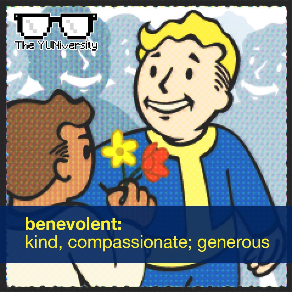 Benevolent (adj.) kind, compassion; generous Henry’s grandfather, though stern in demeanor, was inherently *benevolent*, always extending a helping hand to those in need. 👴🏻👐 #vocabulary #Fallout