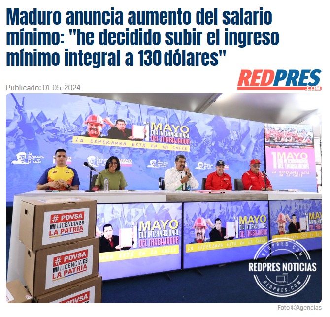 Maduro anuncia aumento del salario mínimo: 'he decidido subir el ingreso mínimo integral a 130 dólares' redpres.com/t41972-maduro-… Tags | 📌 #Venezuela 📌 #Maduro 📌 #Salario 📌 #130 📌 #Aumento 📌 #Ingreso 📌