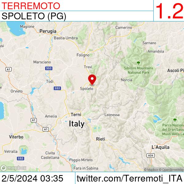 Lieve #terremoto alle 03:35
Epicentro: Spoleto (PG)
Magnitudo: 1.2
Dettagli: terremoti.ingv.it/event/38461921

Aiuta questo progetto 💚🤍❤️: patreon.com/TerremotiinIta…