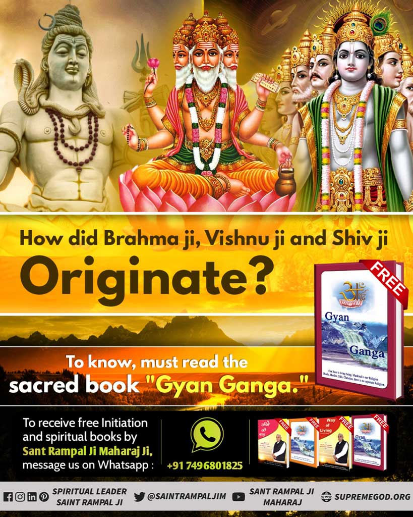 #GodMorningThursday
How did Brahma ji, Vishnu ji and Shiv ji Originate❓️

To know, must read the sacred book 'Gyan Ganga.'📖
Watch Sadhna TV from 7'30pm daily 🖥