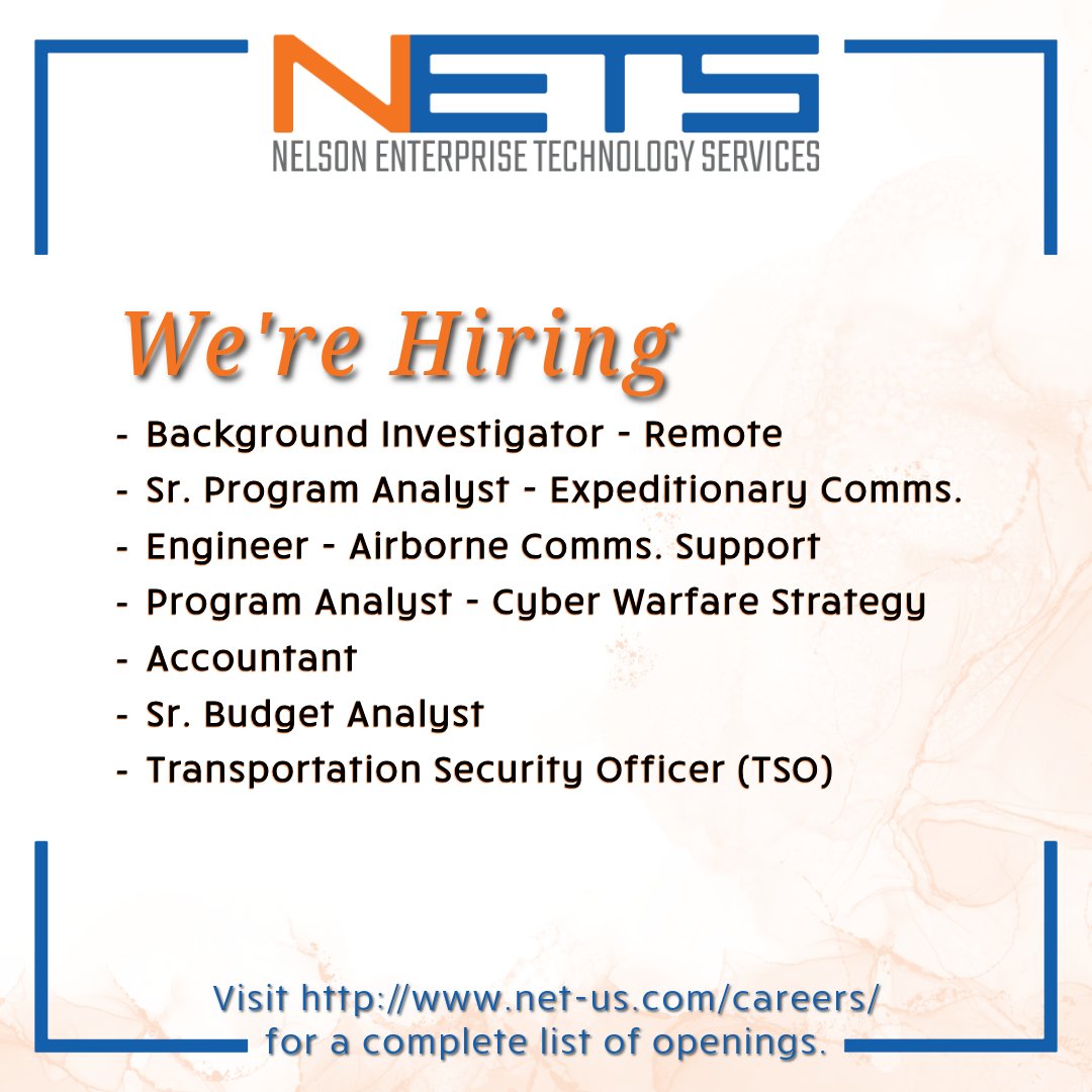#NETS is cooking up some exciting job opportunities just in time for the summer!☀️

To learn more: 🔗 bit.ly/3rgHudw

#NowHiring #HotJobs #ApplyNow
