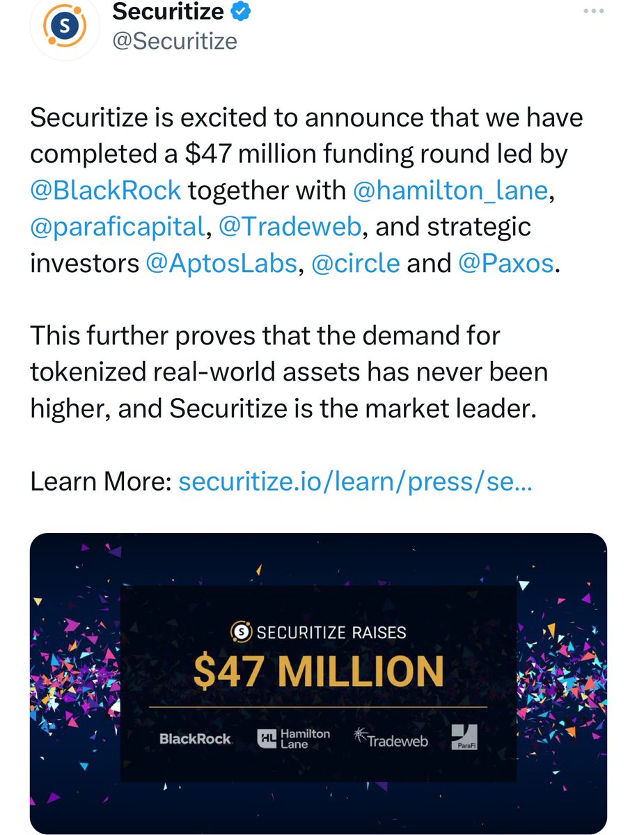 #BlackRock very active tokenizing funds.

#Blackrock to Archax to #Hedera (HBAR).

#Blackrock to Securitize to #Ripple (XRP).

#Globalcryptoadaption? 

$HBAR
$XRP