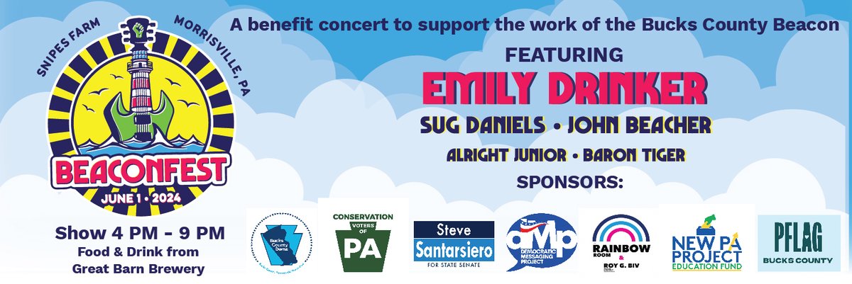 Beaconfest! Celebrating the @BucksCoBeacon & Our Progressive #BucksCounty #Pennsylvania Community June 1st at Snipes Farm | Our amazing lineup includes @emilydrinker & Band, @SugDaniels_, @JBeacherMusic, @AlrightJunior, and Baron Tiger. #PA01 cyrilmychalejko.substack.com/p/beaconfest-c…