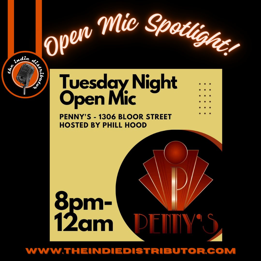 🎙Open Mic Spotlight: Tuesday Night Open Mic
Tuesdays - 8:00 pm - 12:00 am
Penny's  - 1306 Bloor St W
Toronto, ON
✴️ The Indie Distributor- Your #1 Source for Undiscovered Indie Music ✴️
theindiedistributor.com

#ontario #canadianmusic #openmic #livemusic #shareyourmussic #music