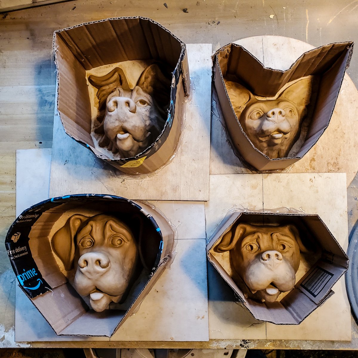 I just finished making some mold boxes. I need to warm up the silicone overnight or else I'd pour them tonight. #moldmaking #dogart #gardenart #dog