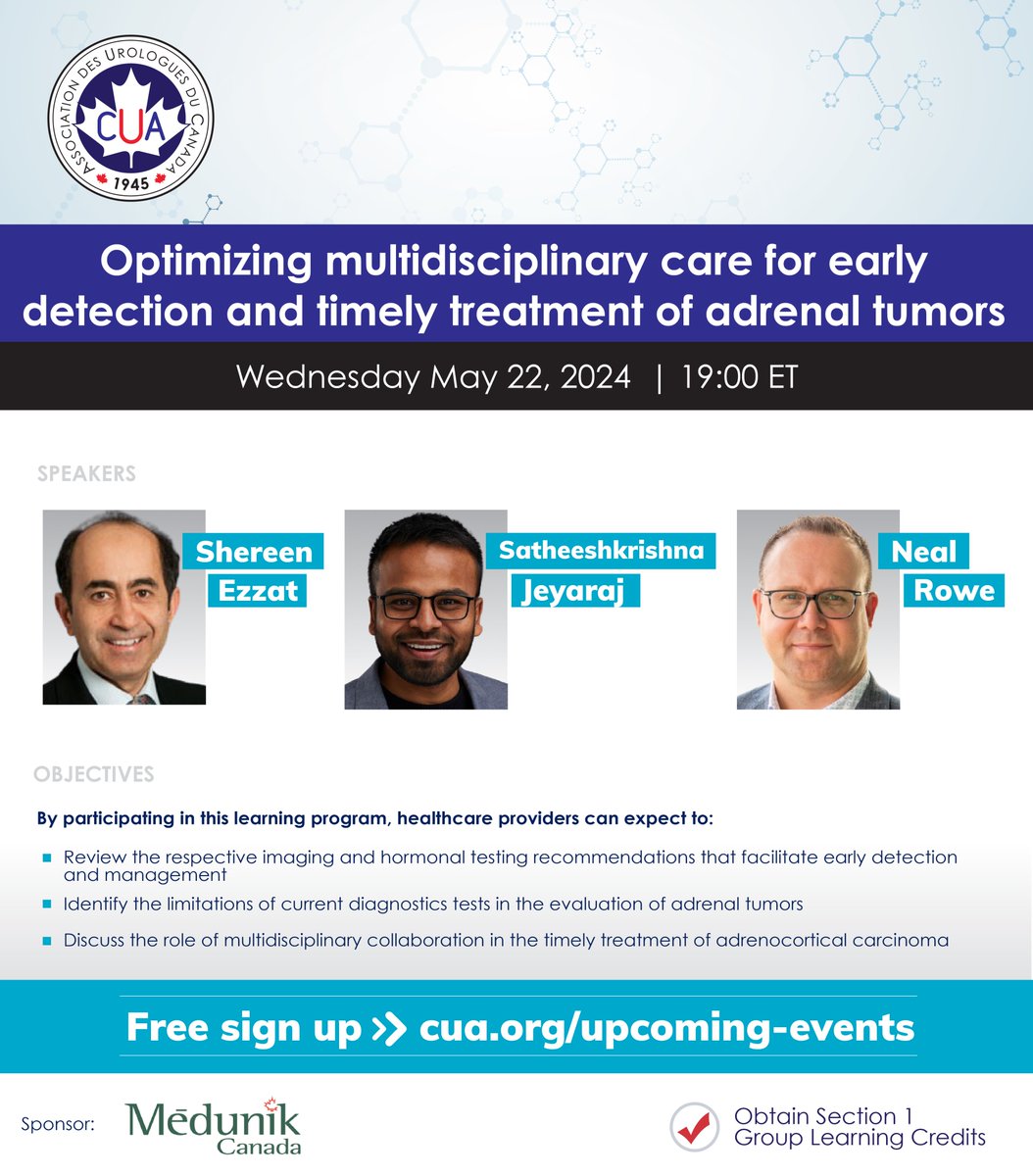 JOIN US! for this event - Optimizing multidisciplinary care for early detection and timely treatment of adrenal tumors. Registration is free: cua.org/event/27020 #adrenalhealth #adrenalcarcinoma