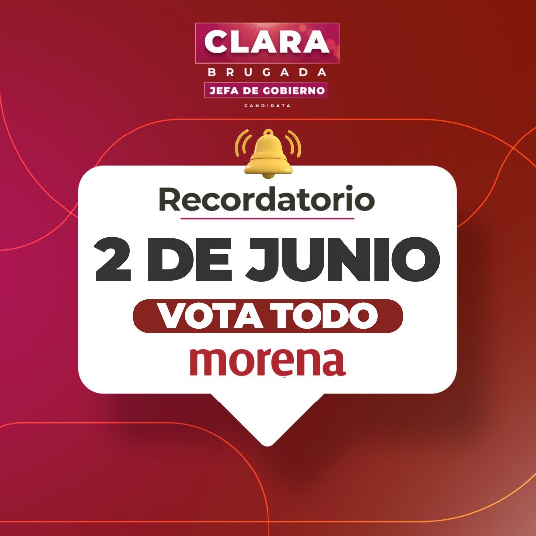 El 2 de junio se debaten 2 proyectos de Nación:
El del #PAN que representa discriminación, clasismo, privilegios y corrupción. 

El de #Morena que representa el combate a la corrupción, más Transformación, honestidad, y bienestar para todas y todos. 
¡2 de junio vota todo Morena!