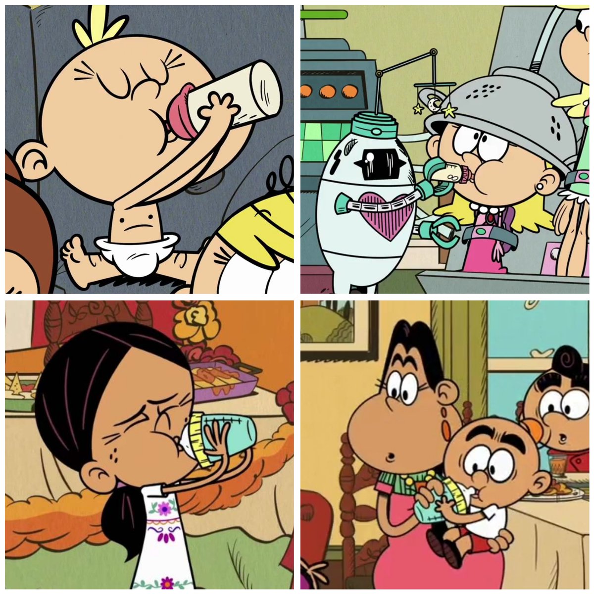 Characters drinking milk with a bottle
#RonnieAnneSantiago , #LanaLoud , #LilyLoud , #CarlitosCasagrande , #FridaCasagrande , #TheLoudHouse , #TheCasagrandes , #Nickelodeon