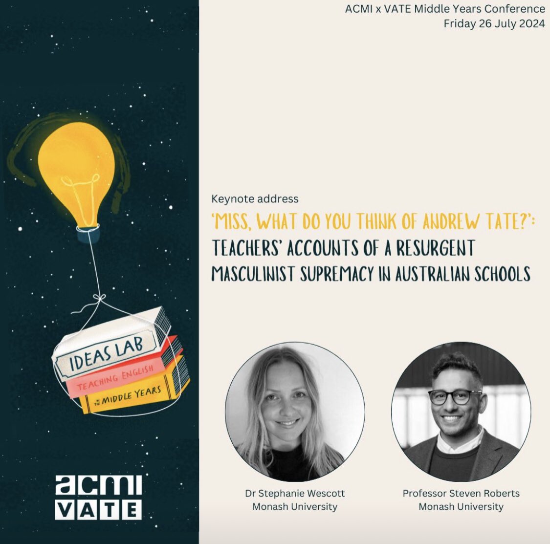 Looking forward to giving the keynote address with @SteveRoberts_ at the upcoming @VATE_English conference at ACMI. English teacher folks: come along!