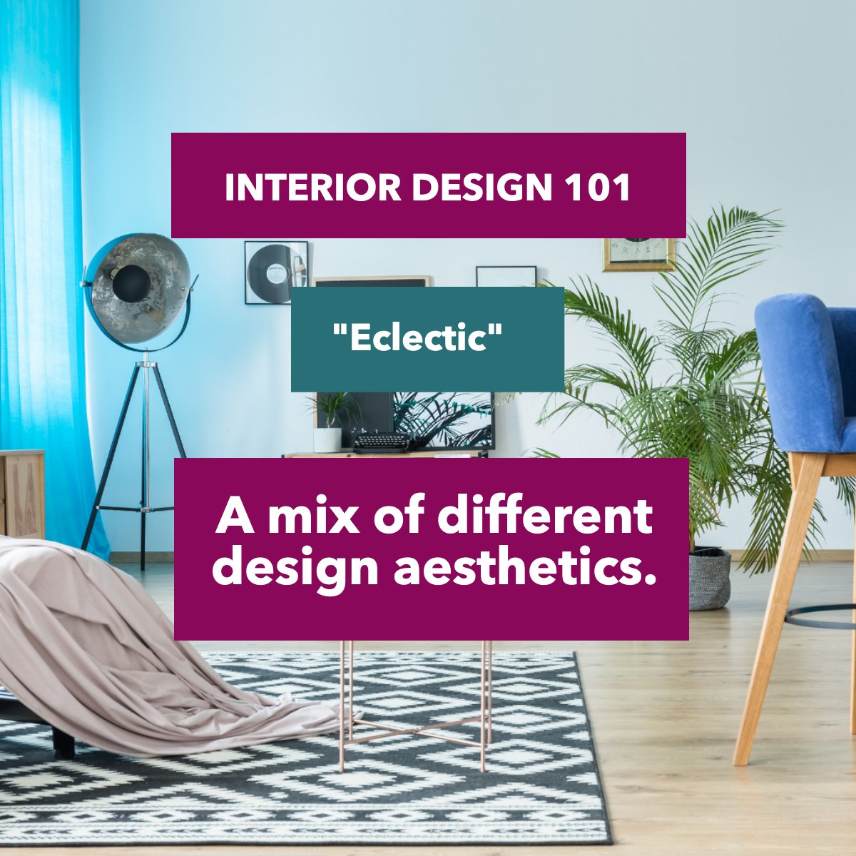 Interior Design 101

'Eclectic' 

A mix of different design aesthetics. 

#interiorsdesign #interiortrends #interiordesigning #interiordesigntrends #interiorsaddict #interiordesigntips #interiordesigngoals 
 #buyersagent #listingspecialist #militaryrelocation #realtor