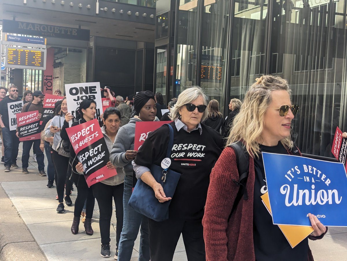 This May Day, Minneapolis hotel workers took action alongside our union siblings in almost 20 other cities. We want fair contracts that respect our hard work!