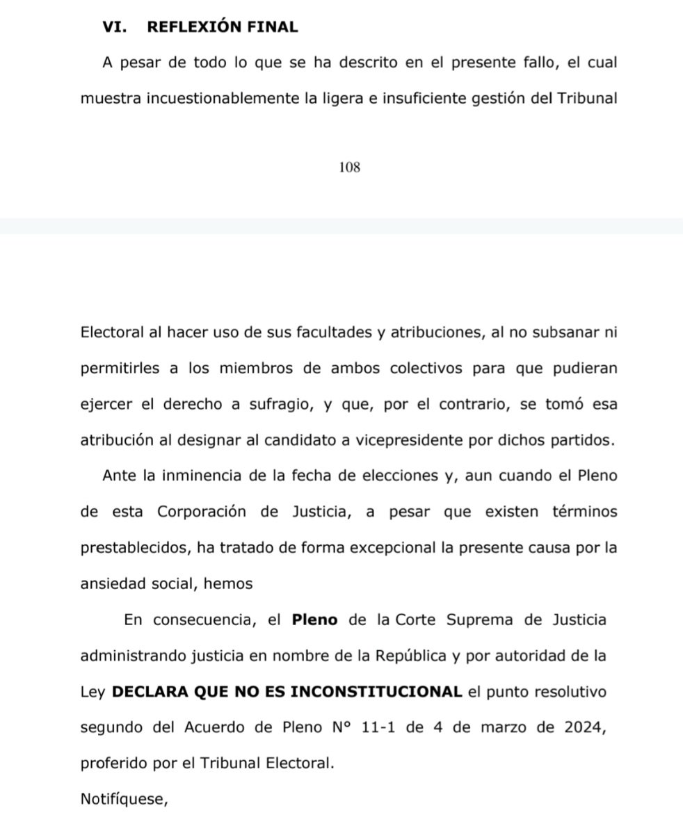 La decisión no está firmada, pero esta es la parte final de más de 100 hojas de la resolución.