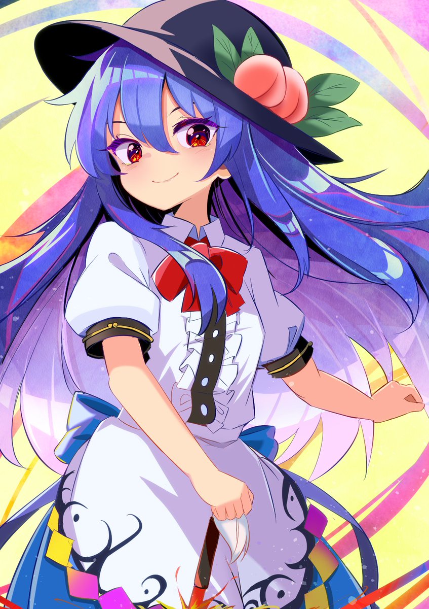 hinanawi tenshi 1girl solo long hair looking at viewer smile shirt skirt  illustration images