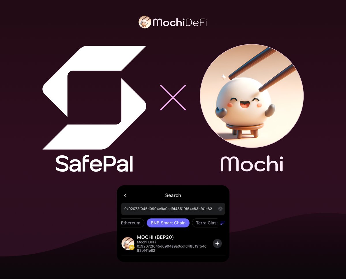 $MOCHI token logo is now showing in @iSafePal wallet.

For #MOCHI holders who are using SafePal wallet, you should notice the token image showing in your wallet soon, if you haven't already.

👉 Join our community: t.me/Mochi_DeFi