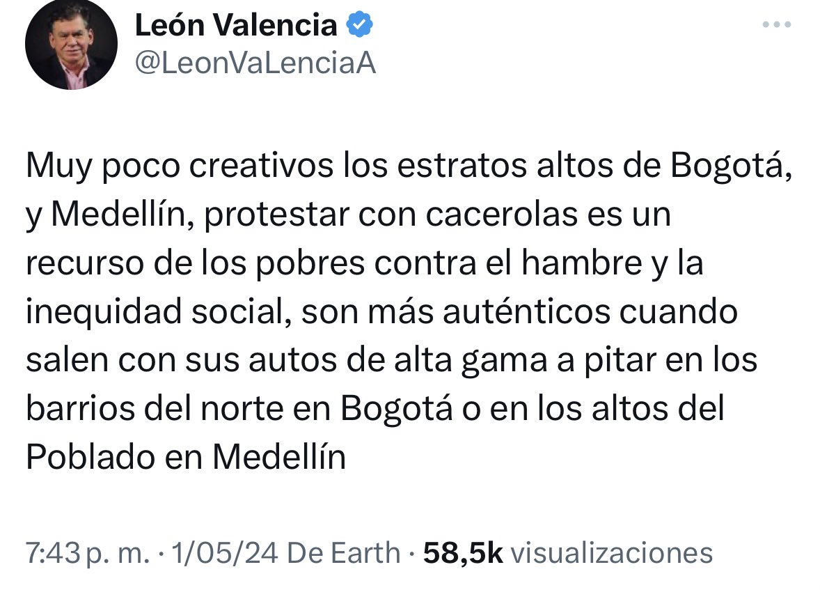 Que grande es @LeonVaLenciaA para describir y concluir el cacerolazo en Medellín (Poblado) y Bogotá (Cedritos)