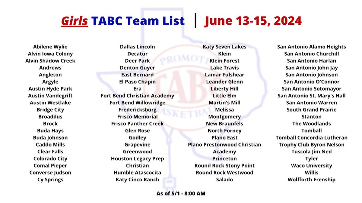 ICYMI: *New Update* 🏀 The TABC Showcase 🚀 100 signups last week... 👀 Deadline May 20th. 🔗  Girls Signup - tabchoops.org/tabc-girls-sho… • Girls - June 13-15 - Bryan