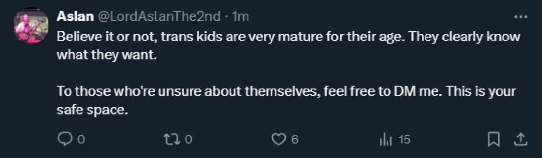 Omg… 🤢🤮 
🤡“trans kids are very mature for their age… feel free to DM me”.

Keep your kids off of social media!
