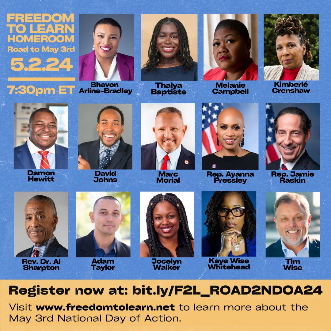 Join us, Professor Kimberle Crenshaw and the Freedom to Learn Network on May 2nd at 7:30pm ET for the Virtual Freedom to Learn Rally and register for the May 3rd National Day of Action (in DC and NYC). Visit aapf.org or freedomtolearn.net. #FreedomToLearn