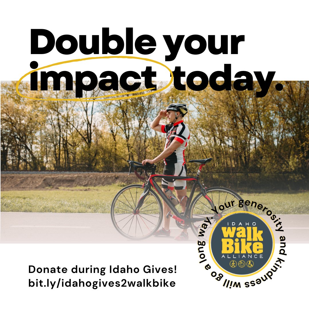 🚴‍♀️ Thanks to your generous support, we’re on our way to our Idaho Gives goal! Help us reach the finish line and DOUBLE YOUR IMPACT during Idaho Gives! Donate at bit.ly/IdahoGives2Wal… - Every contribution helps us build a safer more accessible Idaho! #IdahoGives  #idahowalkbike