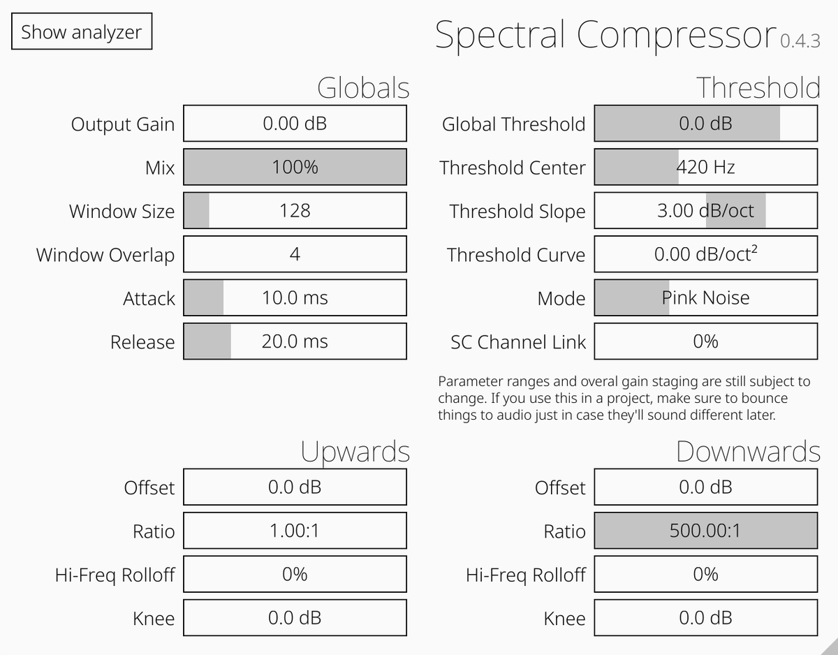 The sauce no one talks about to get loud clean masters (assuming your mixdown is good)
1. Tonal balance to a 3dB/oct slope with a +9dB low shelf @ 100hz
2. Spectral Compressor with these settings to limit sub
3. 2ms lookahead limiter enabled on soft sections
4. Hard clip drops