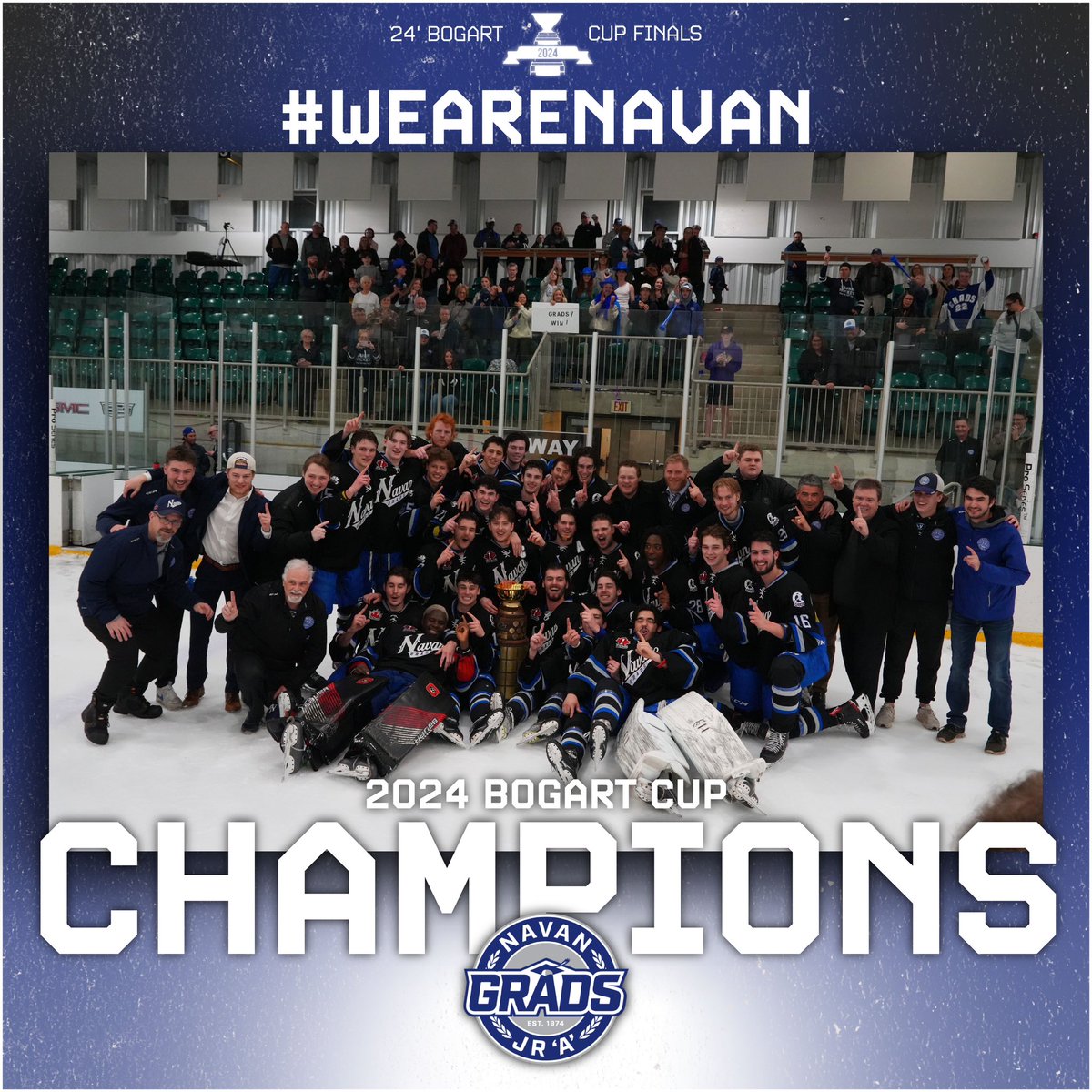 Your Navan Grads are the 2024 Bogart Cup Champions!! With a huge win in Game 6 against the Bears, the grads punch their first bogart cup, and a ticket to the 2024 Centennial Cup, we’ll see you in Oakville!! #champions #cchl #cjhl #hockey #playoffs #ottawa #navan #smithsfalls