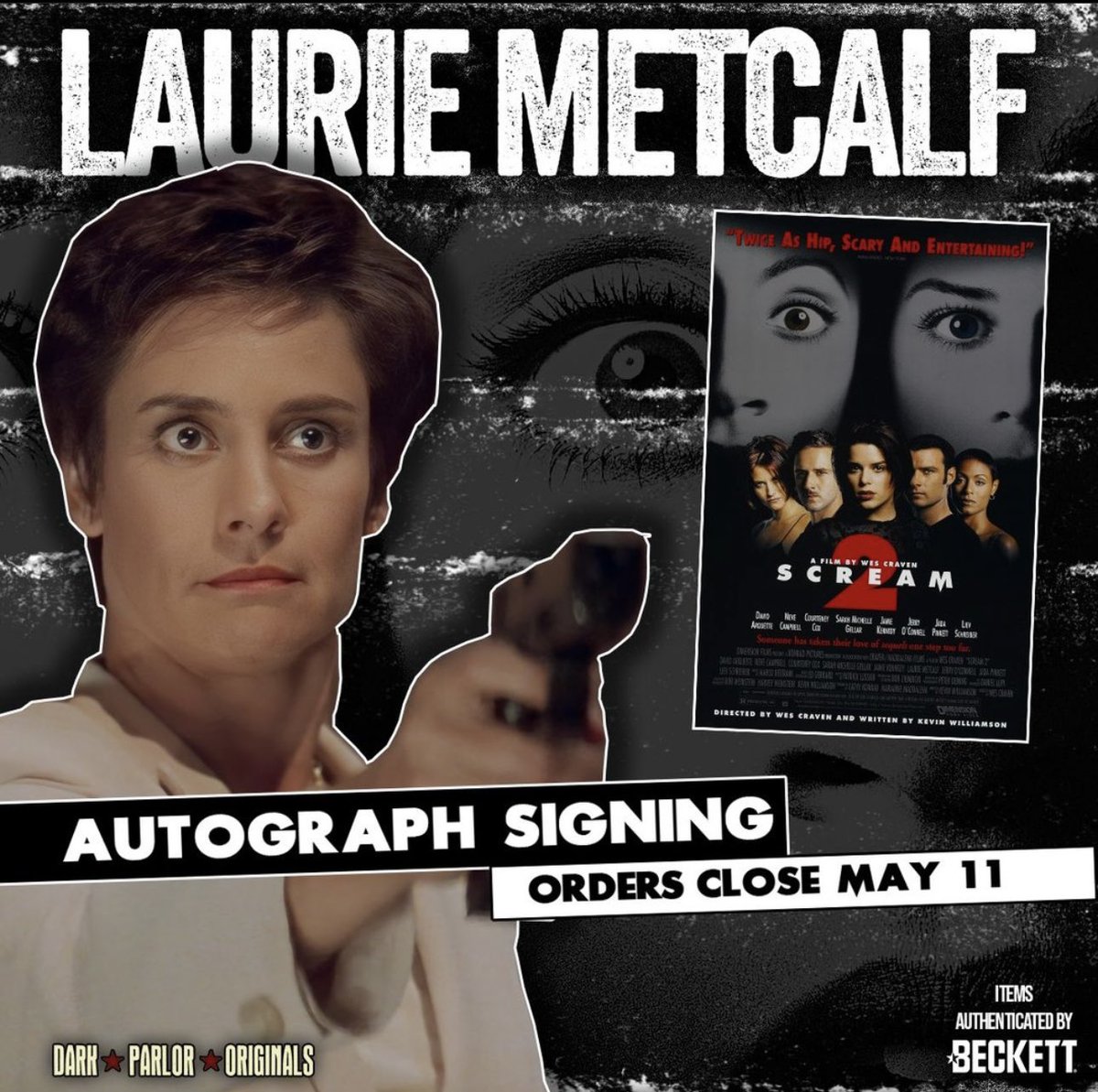Order your Laurie Metcalf autographs now on our website! Don’t miss out on an autograph from the first female Ghost Face! 

DarkParlorOriginals.com 

#ScreamMovie #Scream2 #Autograph
