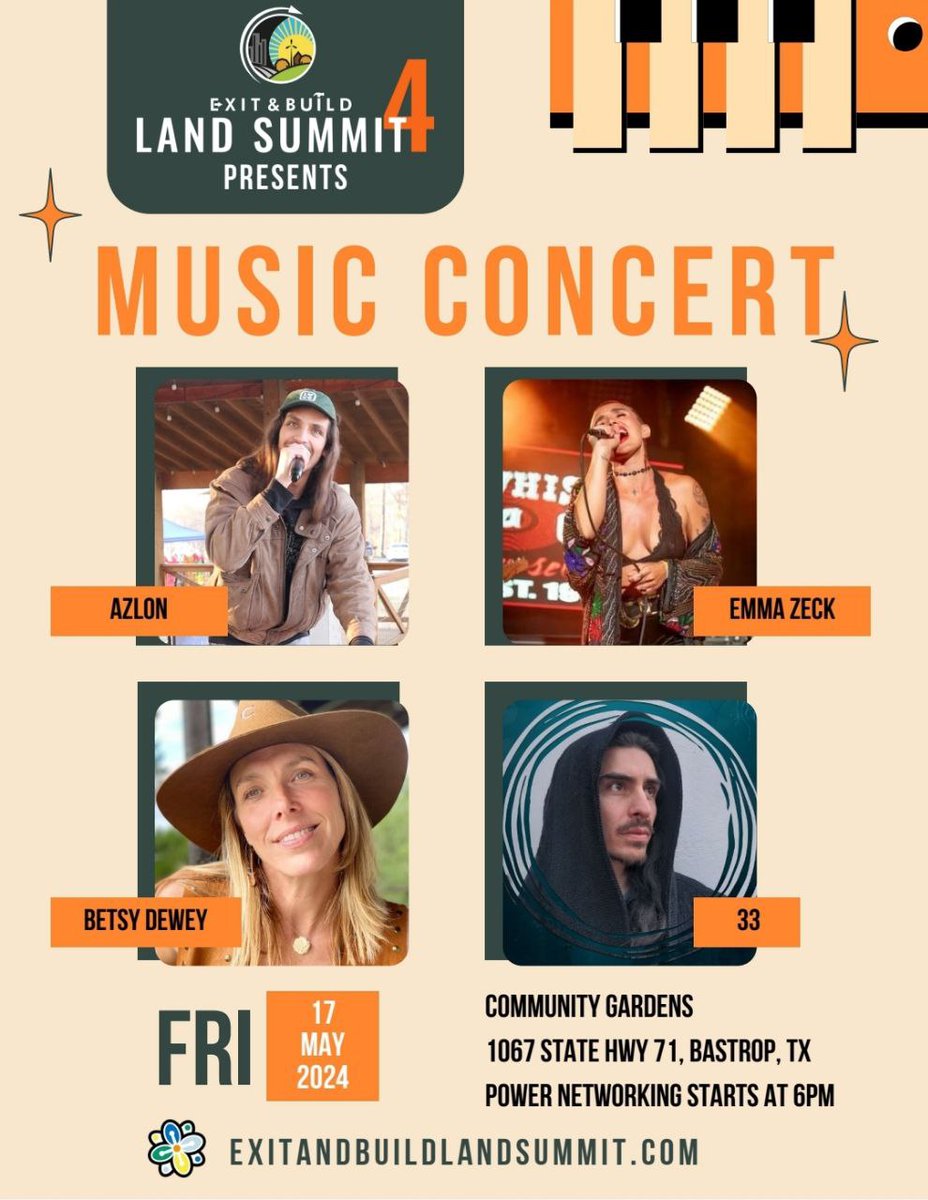 I am performing at the Exit and Build Land Summit 4 in Bastrop, Texas in 2 weeks! 

I will be performing some new songs!

Get your tickets here: livefree.academy/op/land-summit…

#33IsHere #StillWriting