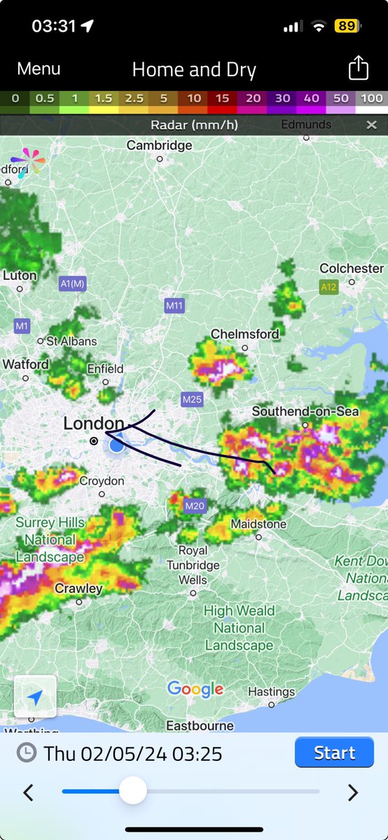 Oh hello…. thunderstorms breaking out in estuary pushing west to #London