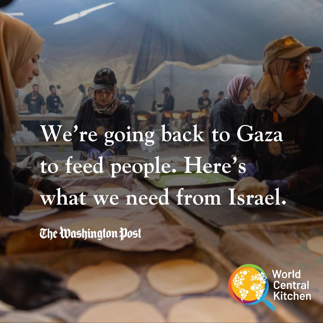 The decision for @wckitchen to restart feeding in Gaza is both the hardest and the simplest one we could make. Hard, because only a month has passed since seven of our WCK colleagues were killed in an IDF attack. These humanitarian heroes risked everything to feed people they…