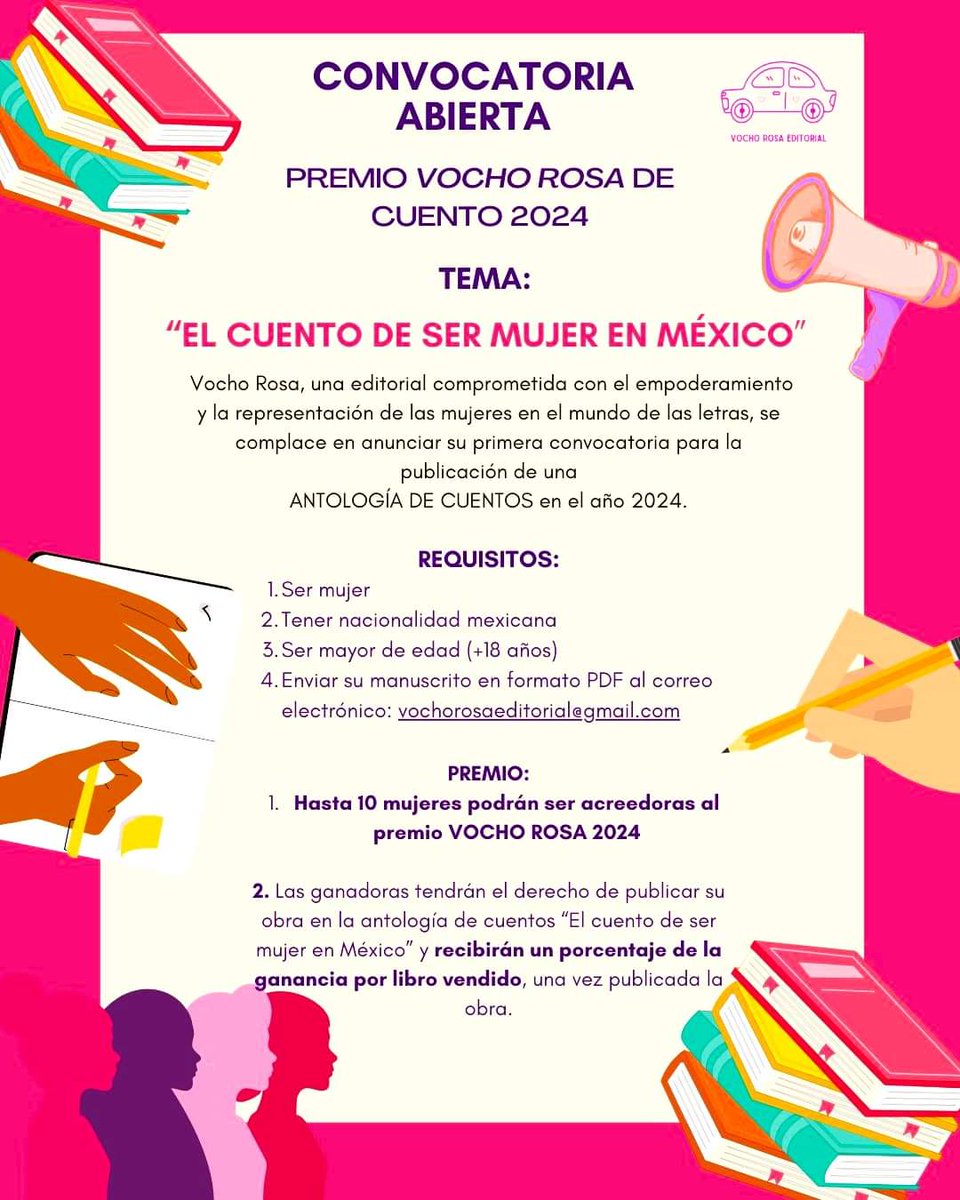 Convocatoria Abierta para el Premio Vocho Rosa de Cuento 2024.
Aquí las bases 👇